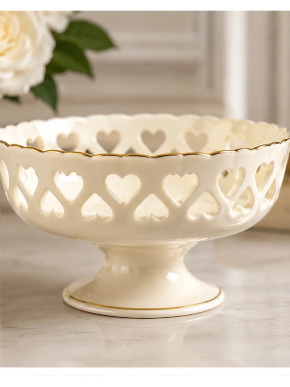 Lenox Ivory Heart-Lace Pedestal Compote with Gold Trim